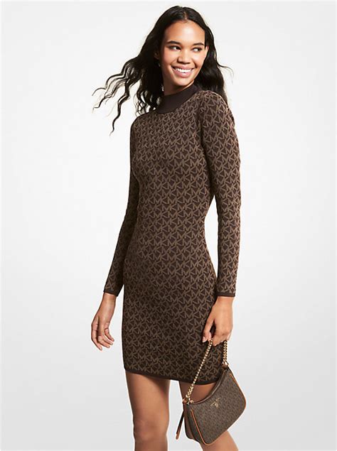 Logo Jacquard Mock Neck Sweater Dress 